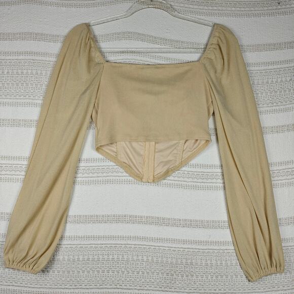 Windsor Beige Corset Long Sleeve Cropped Blouse Top Size Small - Picture 2 of 10